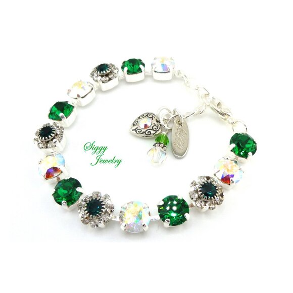 Emerald BLOSSOMS Tennis Bracelet Made with Genuine Swarovski Crystal and Flowers - Picture 4 of 8